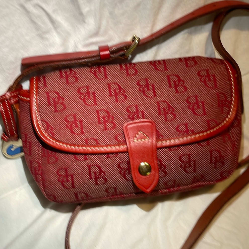 Dooney & Bourke Red Canvas and Leather East/ West Crossbody Bag pristine